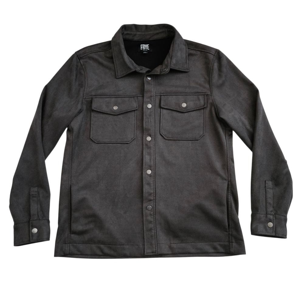 Frye Mens Medium Faux Suede Shirt Jacket‎ Western Snap Button Front Shacket Gray